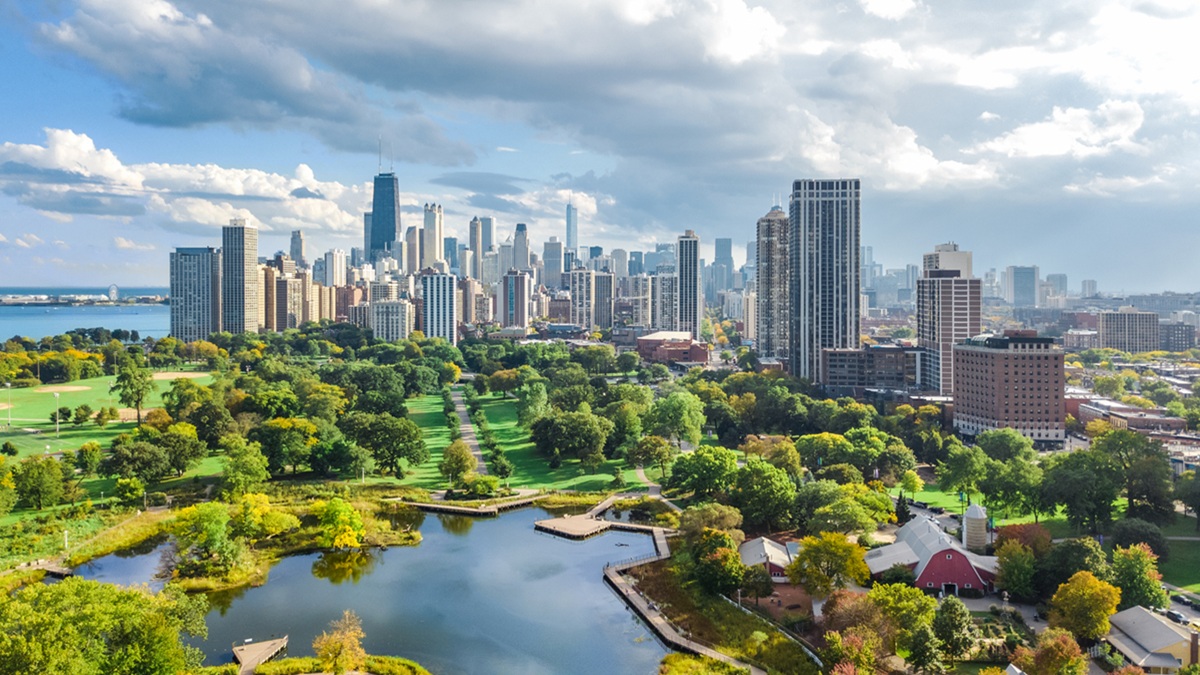 Skyline of a city in Illinois